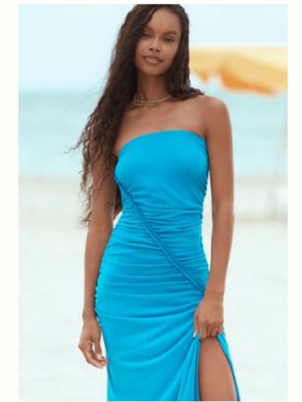 Strapless Wedgewood Blue Ruched Maxi Dress NWT XL